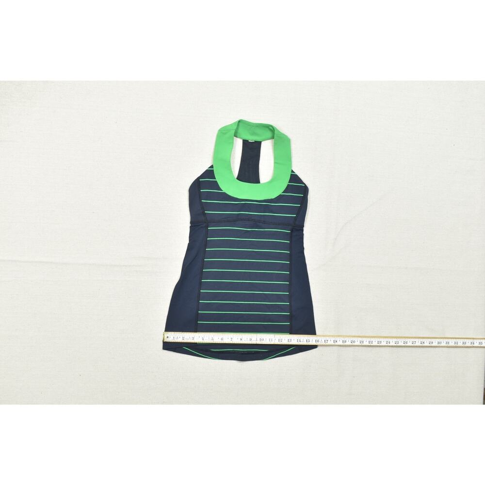Lululemon Athletica Scoop Neck Racerback Tank Top Navy Green Striped Size 4 - Picture 5 of 8